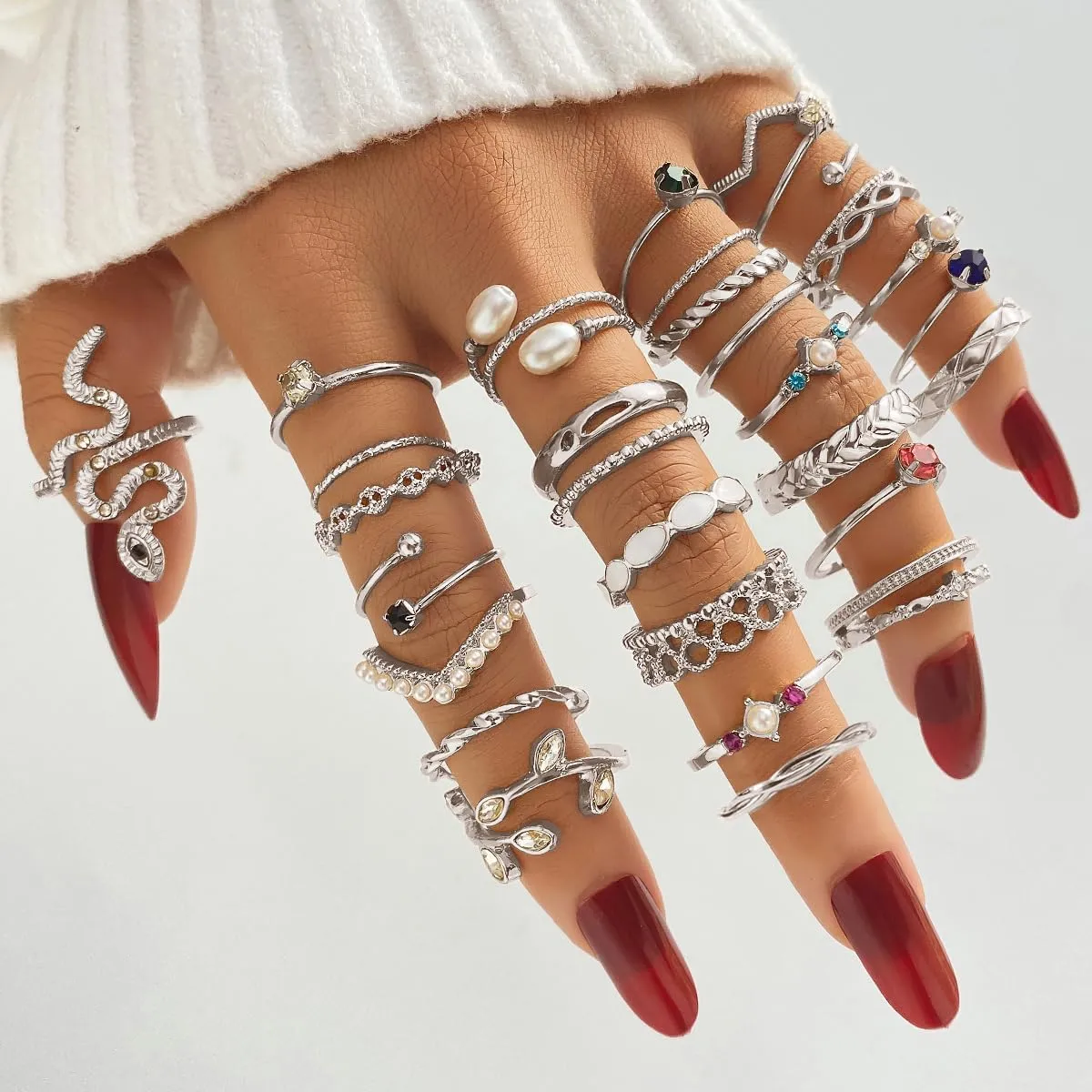 KISS WIFE Silver Kunckle Rings Set for Women, Dainty Simple Trendy Cute Stackable Finger Rings Pack, Stacking Layering on Thumb and Knuckle, Mixed Size