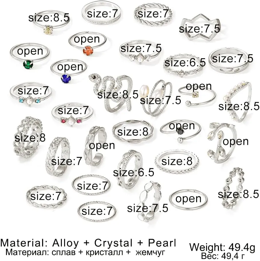 KISS WIFE Silver Kunckle Rings Set for Women, Dainty Simple Trendy Cute Stackable Finger Rings Pack, Stacking Layering on Thumb and Knuckle, Mixed Size