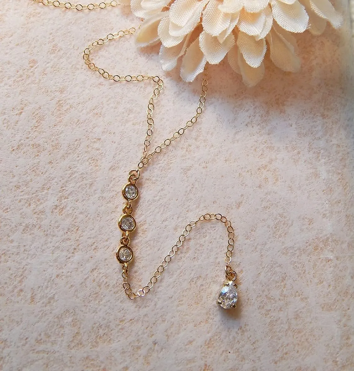 Kyerlyn 14K Gold Plated Zircon Y Lariat Necklaces Long Drop CZ Pendant Y Necklace for Women Dainty Diamond Chain Necklace Fashion Jewelry