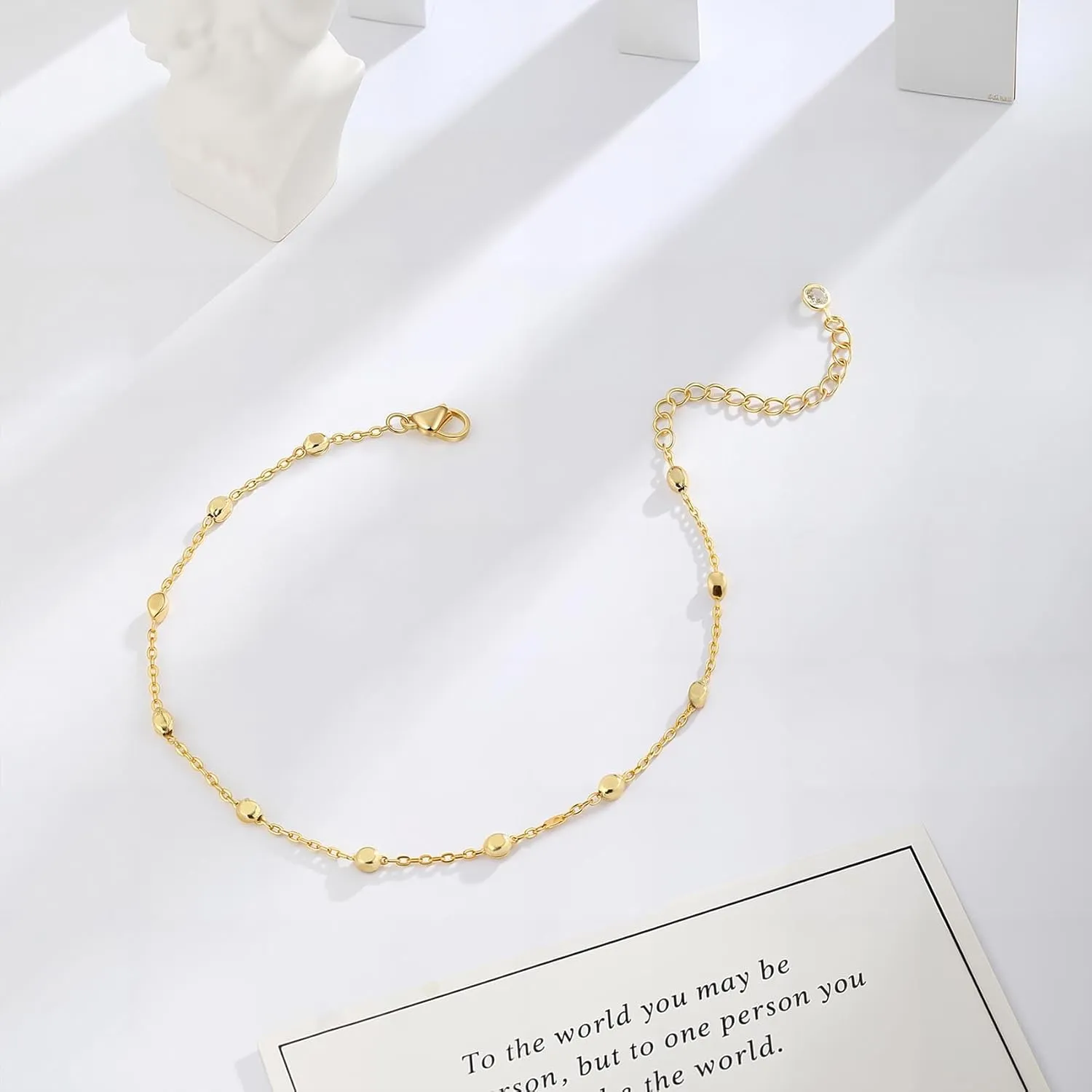 Kyerlyn Gold Ankle Bracelets for Women non tarnish,14K Gold Waterproof Anklets Link Beaded Set Layered Shark Anklet for Women Gold Jewelry Gift