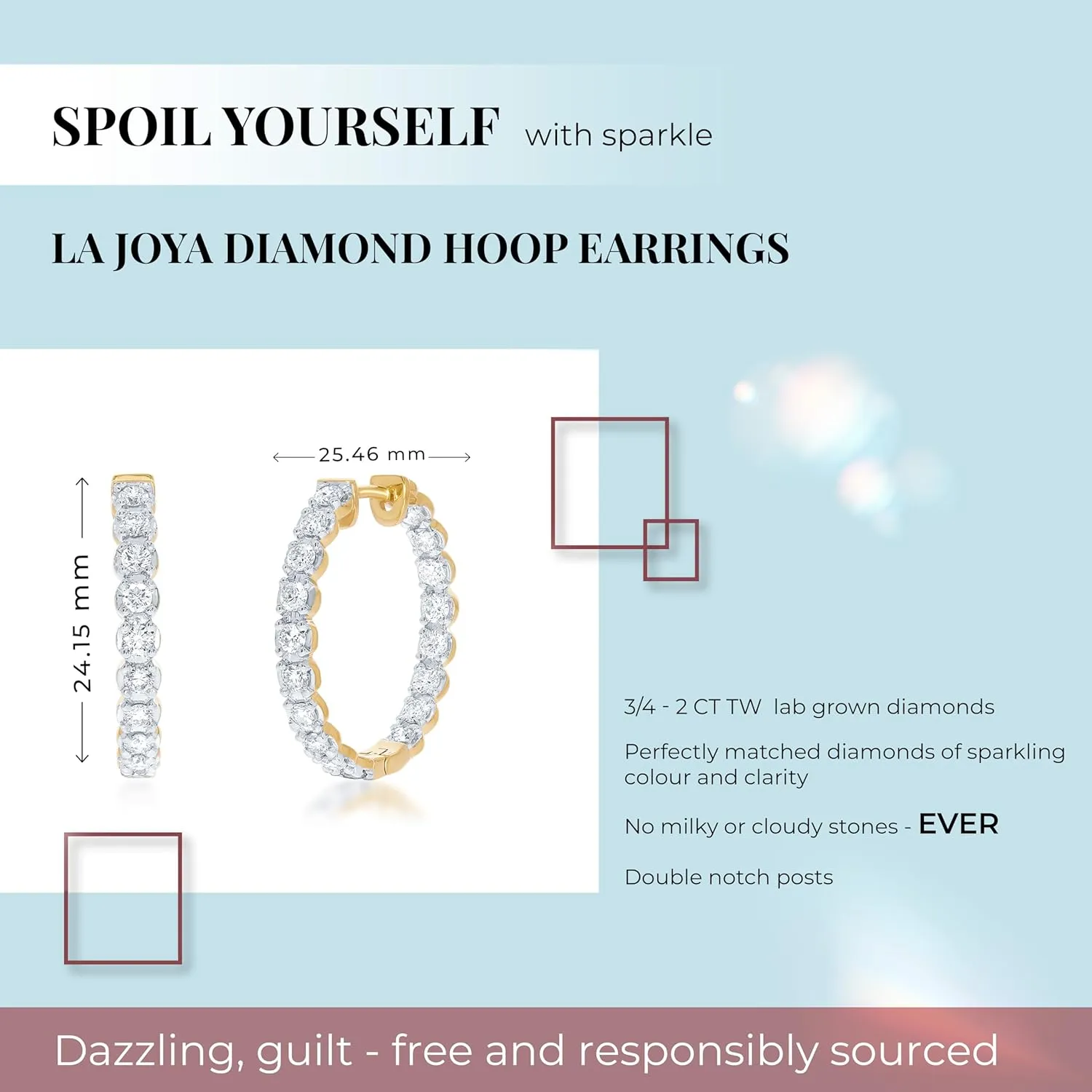 La Joya Lab Grown Diamond Inside Out Hoop Earrings for Women | 3/4-2 CT TW 925 Sterling Silver Diamond Hoops | Sparkling GH VS/SI Diamond Hoops | Ideal Pair of Womens Diamond Earrings for Gifting