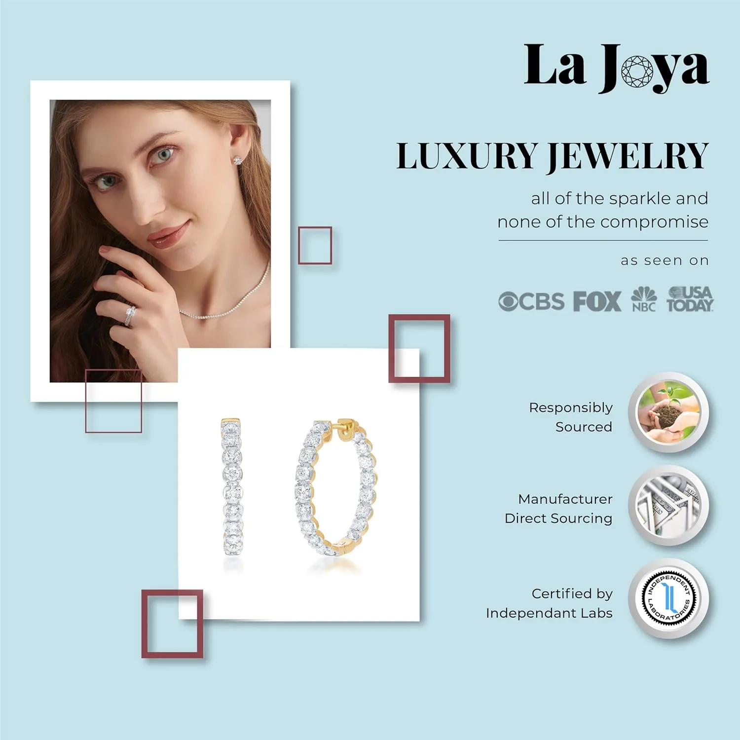 La Joya Lab Grown Diamond Inside Out Hoop Earrings for Women | 3/4-2 CT TW 925 Sterling Silver Diamond Hoops | Sparkling GH VS/SI Diamond Hoops | Ideal Pair of Womens Diamond Earrings for Gifting