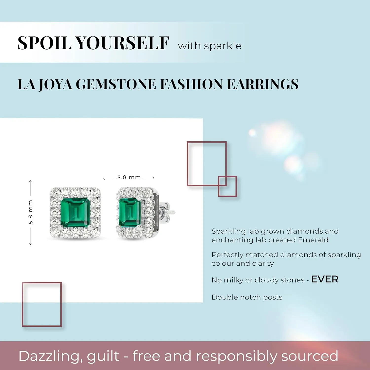 Lab Created Emerald and Lab Grown Diamond Halo Stud Earrings for Women | 10K Solid White Gold Earrings | Multiple Shapes and Weights to Choose From