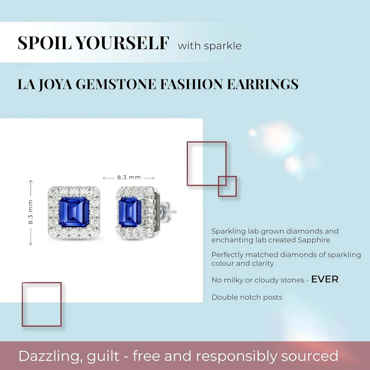 Lab Created Sapphire and Lab Grown Diamond Halo Stud Earrings for Women | 10K Solid White Gold Earrings | Multiple Shapes and Weights to Choose From