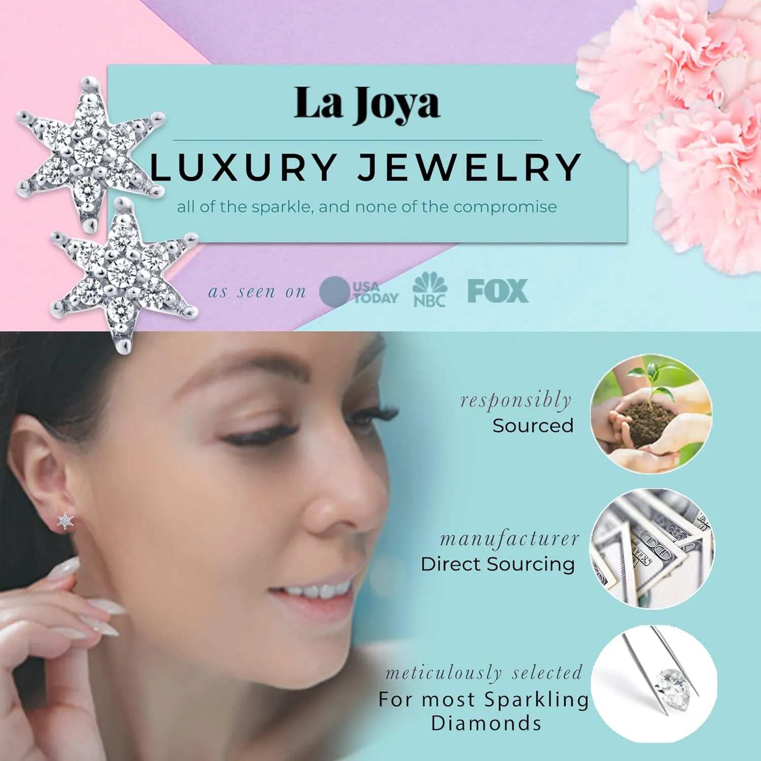 Lab Grown Diamond Earrings for Women | 1/10-1/2 CT TW Sterling Silver Diamond Earrings | Dazzling Diamond Jewelry Designs to Choose From