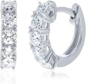 Lab Grown Diamond Hoop Huggie Earrings for Women | 1/2 CT TW Real 14K White Gold Small Diamond Earrings | Certified GH VS SI Diamonds | Thoughtful Mothers Day Gift for Mom