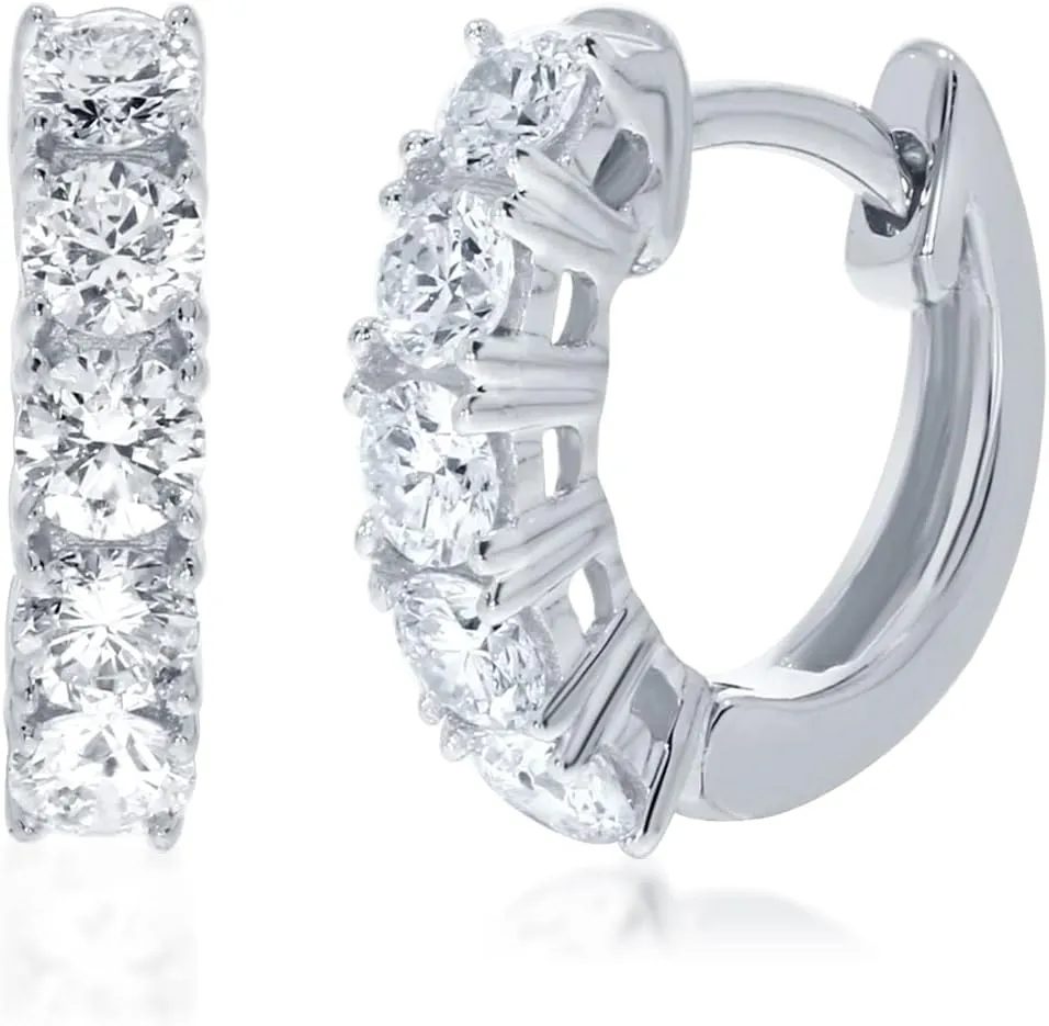 Lab Grown Diamond Hoop Huggie Earrings for Women | 1/2 CT TW Real 14K White Gold Small Diamond Earrings | Certified GH VS SI Diamonds | Thoughtful Mothers Day Gift for Mom