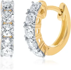 Lab Made Diamond Huggie Earrings in Real 14K Yellow Gold | Petite 1/2 CTTW Certified Women's Lab Created Diamond Earrings | Ideal Gift for Her
