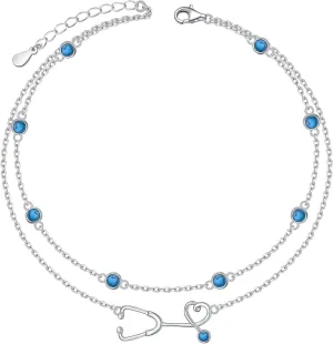 Ladytree Anklet for Women 925 Sterling Silver Adjustable Foot Beaded Heart/Cubic Zirconia Charm Ankle Bracelet Anklets Jewelry