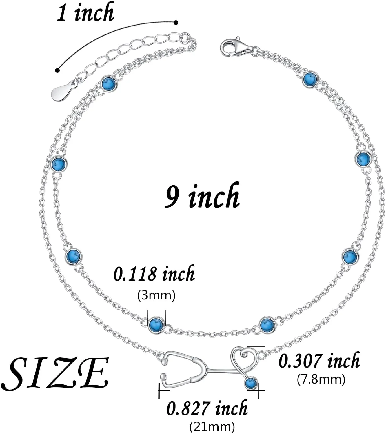 Ladytree Anklet for Women 925 Sterling Silver Adjustable Foot Beaded Heart/Cubic Zirconia Charm Ankle Bracelet Anklets Jewelry