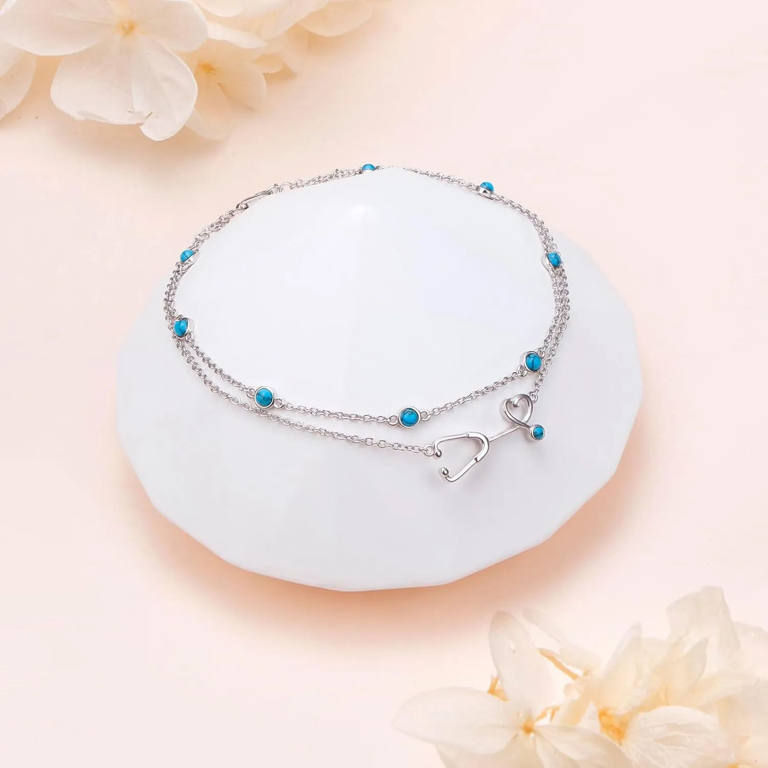 Ladytree Anklet for Women 925 Sterling Silver Adjustable Foot Beaded Heart/Cubic Zirconia Charm Ankle Bracelet Anklets Jewelry
