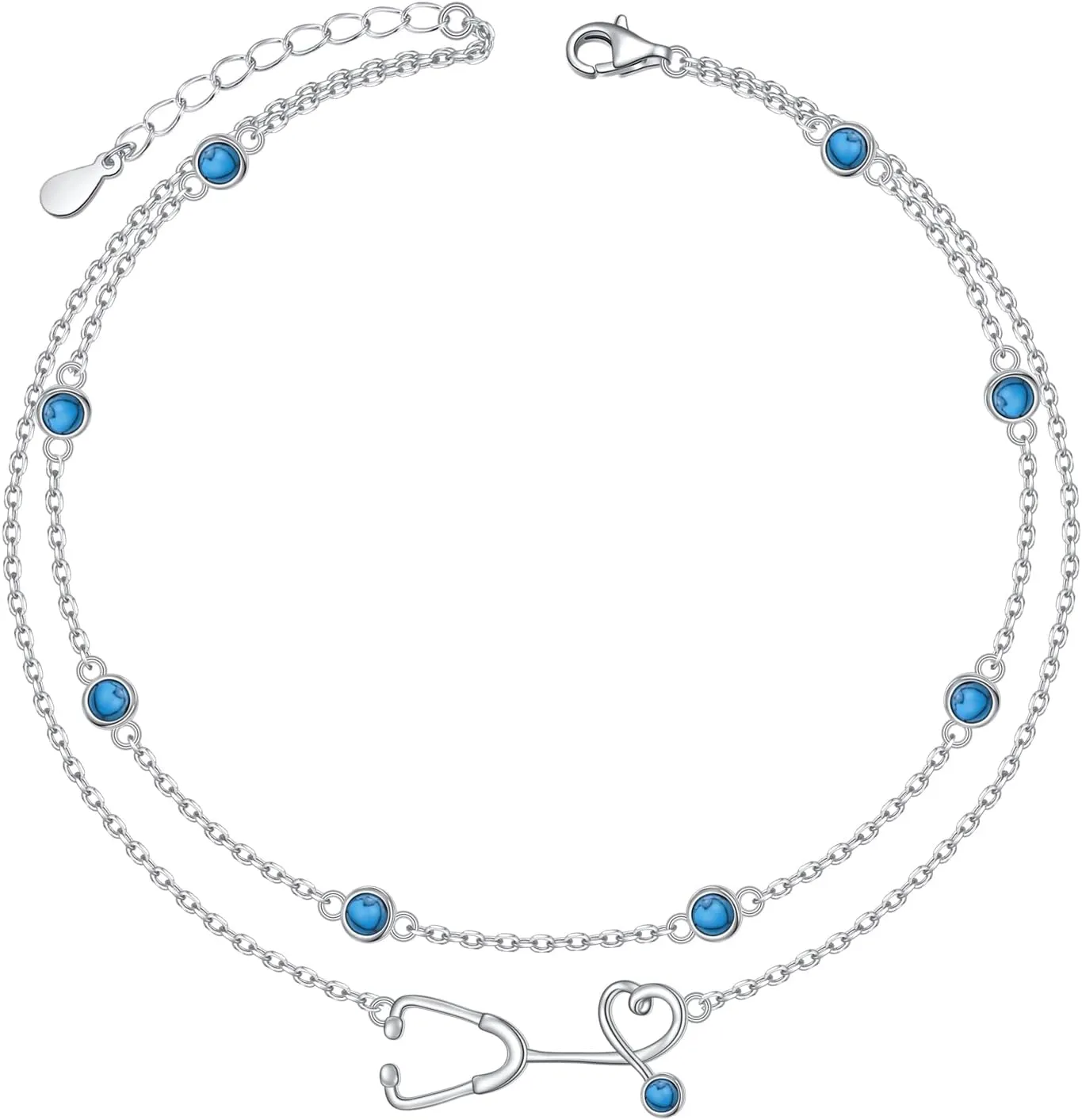 Ladytree Anklet for Women 925 Sterling Silver Adjustable Foot Beaded Heart/Cubic Zirconia Charm Ankle Bracelet Anklets Jewelry