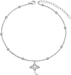 Ladytree Anklet for Women 925 Sterling Silver Bunny Stingray Octopus Beaded Adjustable Foot Theme Charm Ankle Bracelet Summer Anklets Jewelry