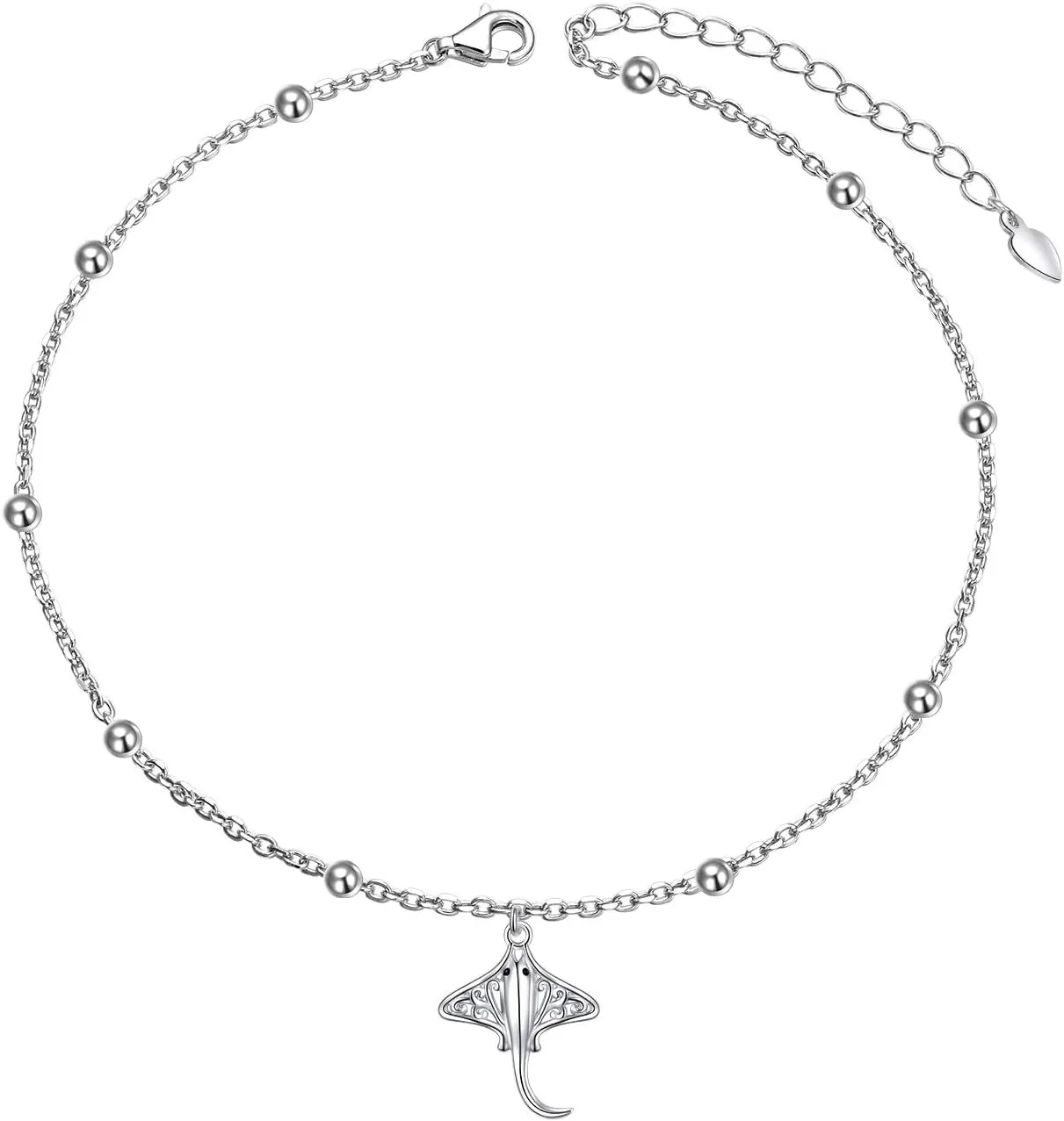 Ladytree Anklet for Women 925 Sterling Silver Bunny Stingray Octopus Beaded Adjustable Foot Theme Charm Ankle Bracelet Summer Anklets Jewelry