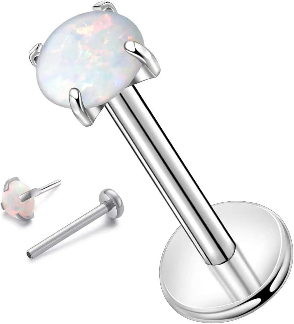 Lantine 1Pcs Threadless Push in Nose Rings Studs Implant Grade F136 Titanium Flat Back Opal Earrings Lip Labret Medusa Monroe Helix Daith Cartilage Tragus Conch Lobe Piercing Jewelry