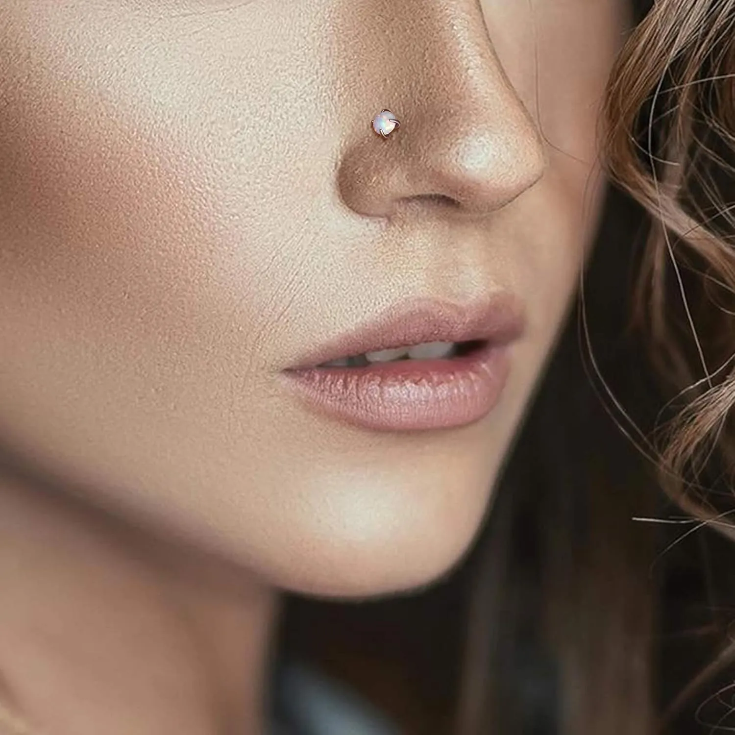 Lantine 1Pcs Threadless Push in Nose Rings Studs Implant Grade F136 Titanium Flat Back Opal Earrings Lip Labret Medusa Monroe Helix Daith Cartilage Tragus Conch Lobe Piercing Jewelry