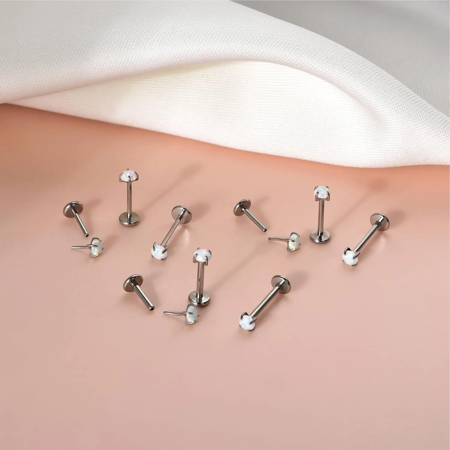 Lantine 1Pcs Threadless Push in Nose Rings Studs Implant Grade F136 Titanium Flat Back Opal Earrings Lip Labret Medusa Monroe Helix Daith Cartilage Tragus Conch Lobe Piercing Jewelry