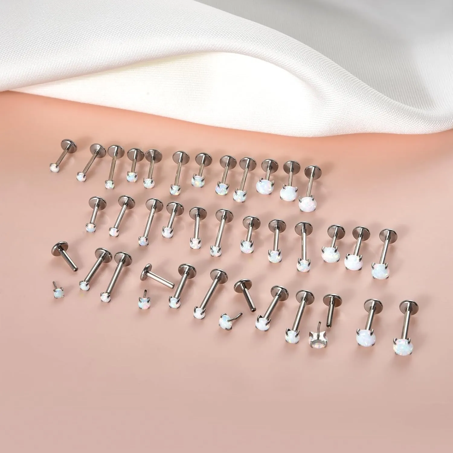 Lantine 1Pcs Threadless Push in Nose Rings Studs Implant Grade F136 Titanium Flat Back Opal Earrings Lip Labret Medusa Monroe Helix Daith Cartilage Tragus Conch Lobe Piercing Jewelry