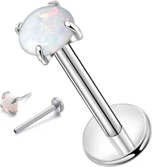 Lantine 1Pcs Threadless Push in Nose Rings Studs Implant Grade F136 Titanium Flat Back Opal Earrings Lip Labret Medusa Monroe Helix Daith Cartilage Tragus Conch Lobe Piercing Jewelry