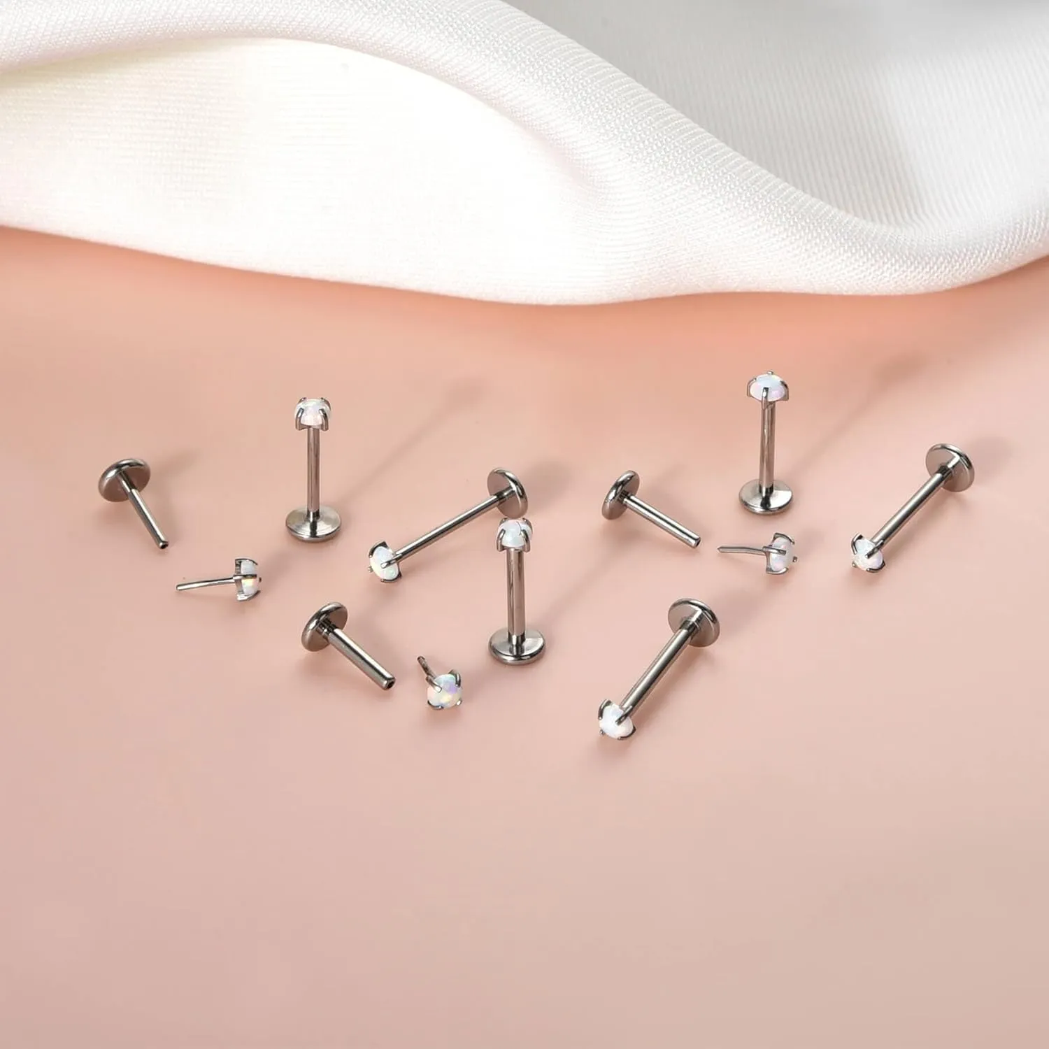 Lantine 1Pcs Threadless Push in Nose Rings Studs Implant Grade F136 Titanium Flat Back Opal Earrings Lip Labret Medusa Monroe Helix Daith Cartilage Tragus Conch Lobe Piercing Jewelry
