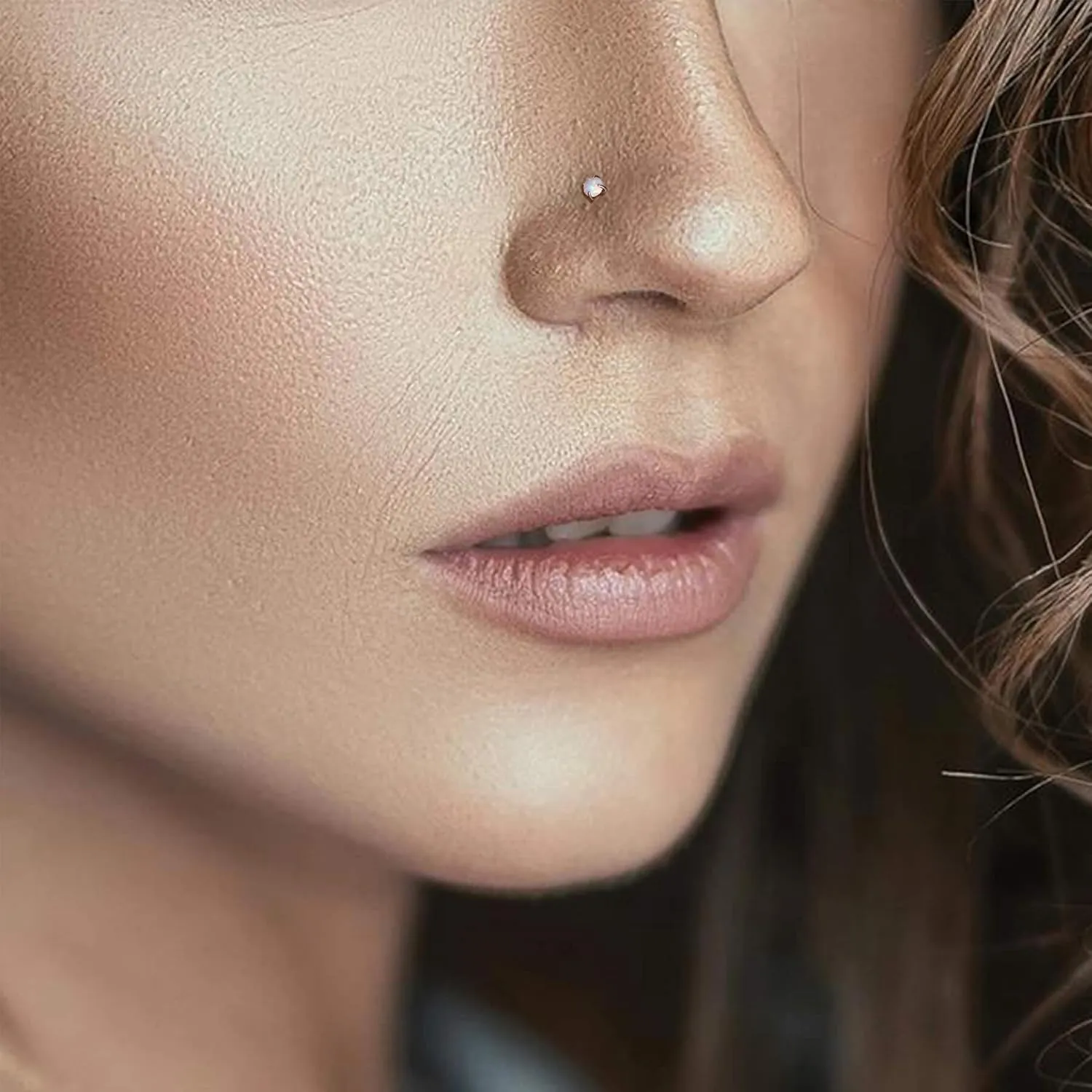 Lantine 1Pcs Threadless Push in Nose Rings Studs Implant Grade F136 Titanium Flat Back Opal Earrings Lip Labret Medusa Monroe Helix Daith Cartilage Tragus Conch Lobe Piercing Jewelry