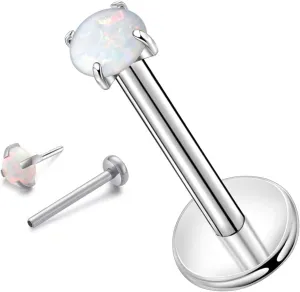 Lantine 1Pcs Threadless Push in Nose Rings Studs Implant Grade F136 Titanium Flat Back Opal Earrings Lip Labret Medusa Monroe Helix Daith Cartilage Tragus Conch Lobe Piercing Jewelry