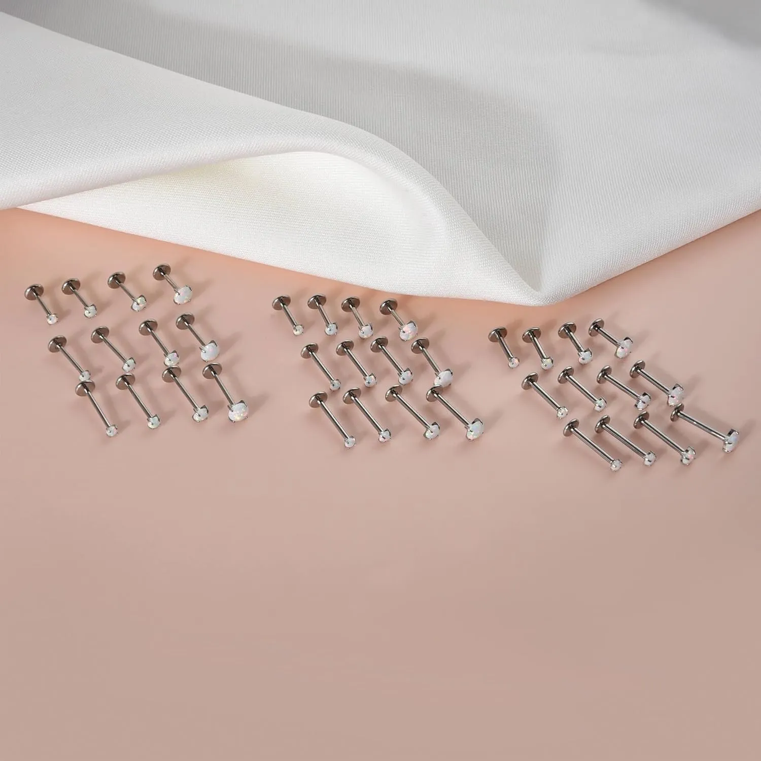 Lantine 1Pcs Threadless Push in Nose Rings Studs Implant Grade F136 Titanium Flat Back Opal Earrings Lip Labret Medusa Monroe Helix Daith Cartilage Tragus Conch Lobe Piercing Jewelry