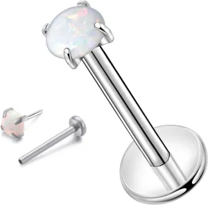 Lantine 1Pcs Threadless Push in Nose Rings Studs Implant Grade F136 Titanium Flat Back Opal Earrings Lip Labret Medusa Monroe Helix Daith Cartilage Tragus Conch Lobe Piercing Jewelry