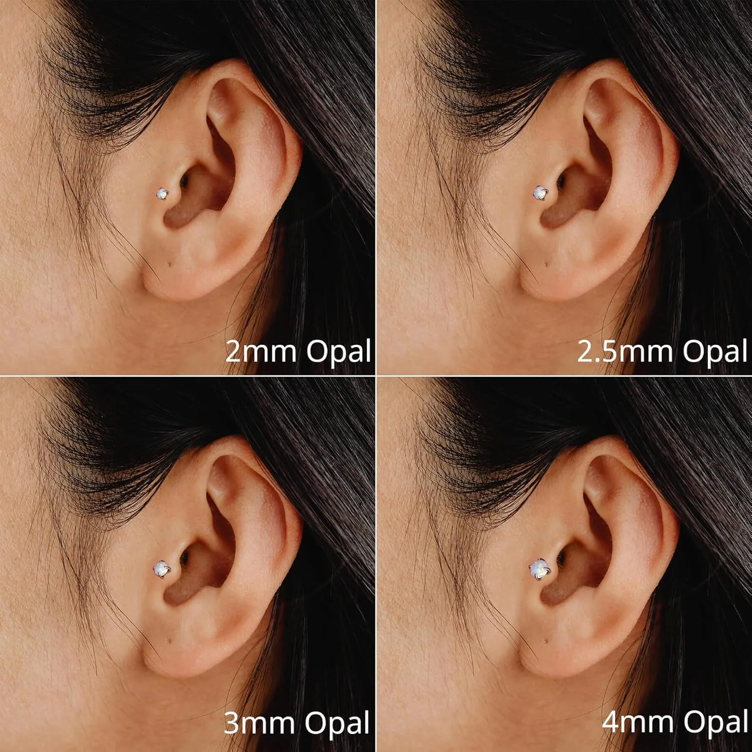 Lantine 1Pcs Threadless Push in Nose Rings Studs Implant Grade F136 Titanium Flat Back Opal Earrings Lip Labret Medusa Monroe Helix Daith Cartilage Tragus Conch Lobe Piercing Jewelry