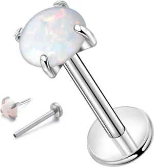 Lantine 1Pcs Threadless Push in Nose Rings Studs Implant Grade F136 Titanium Flat Back Opal Earrings Lip Labret Medusa Monroe Helix Daith Cartilage Tragus Conch Lobe Piercing Jewelry
