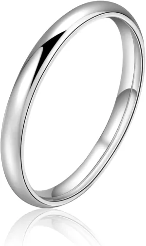 Lantine 2mm Simple Pinky Ring Silver High Polishing Dome Thin Minimalist Stacking Knuckle Plain Band Ring Size 2-8.5