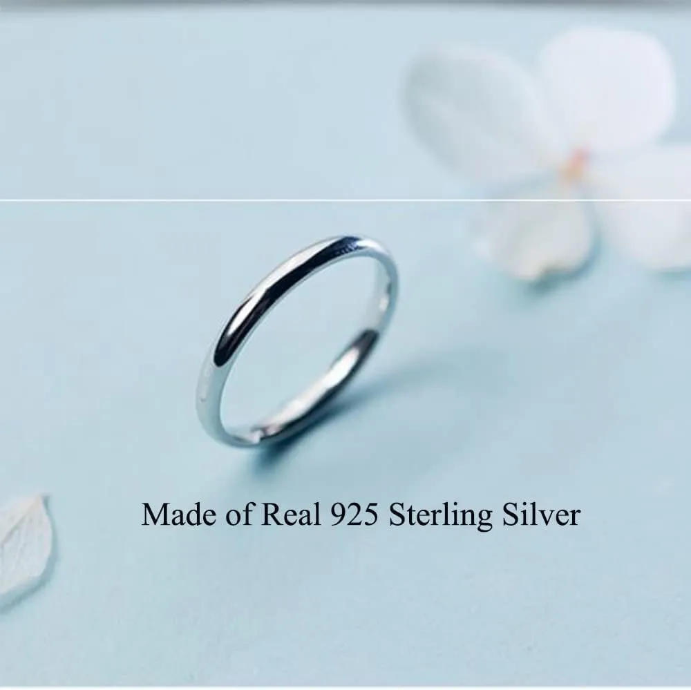 Lantine 2mm Simple Pinky Ring Silver High Polishing Dome Thin Minimalist Stacking Knuckle Plain Band Ring Size 2-8.5