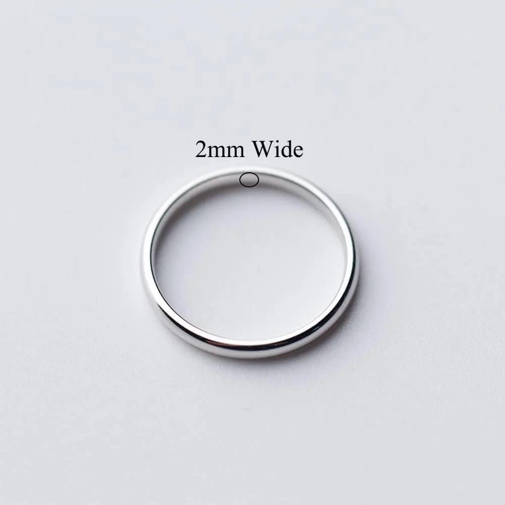 Lantine 2mm Simple Pinky Ring Silver High Polishing Dome Thin Minimalist Stacking Knuckle Plain Band Ring Size 2-8.5