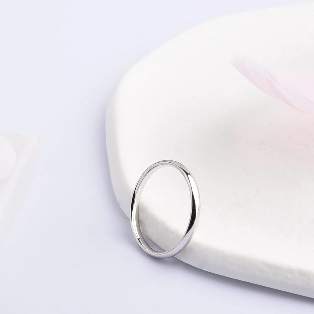 Lantine 2mm Simple Pinky Ring Silver High Polishing Dome Thin Minimalist Stacking Knuckle Plain Band Ring Size 2-8.5