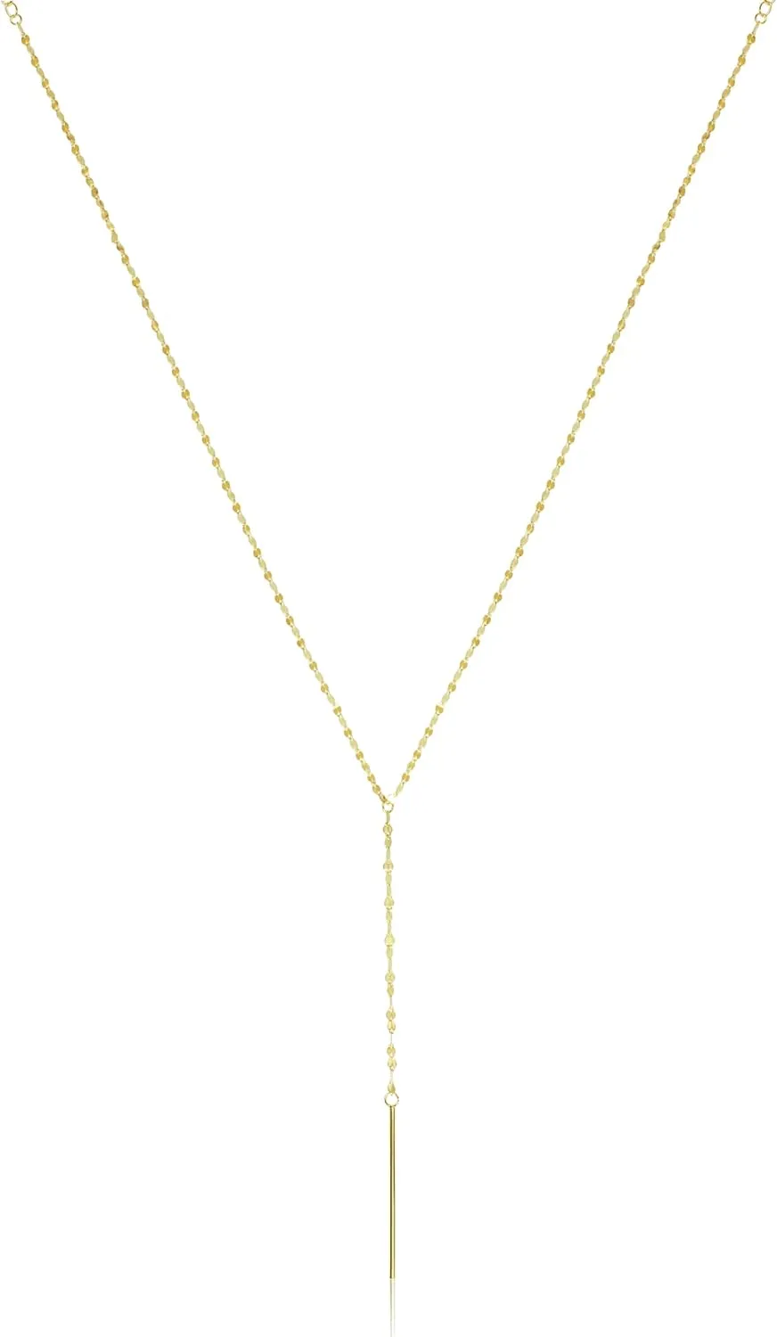 Lariat Gold Necklace for Women, Dainty Long Necklace 14k Gold Plated 925 Sterling Silver Y-Shaped Pendant Necklace Trendy Layered dapped Chain Drop Necklaces Simple Gold Jewelry For Women Gift bar necklace