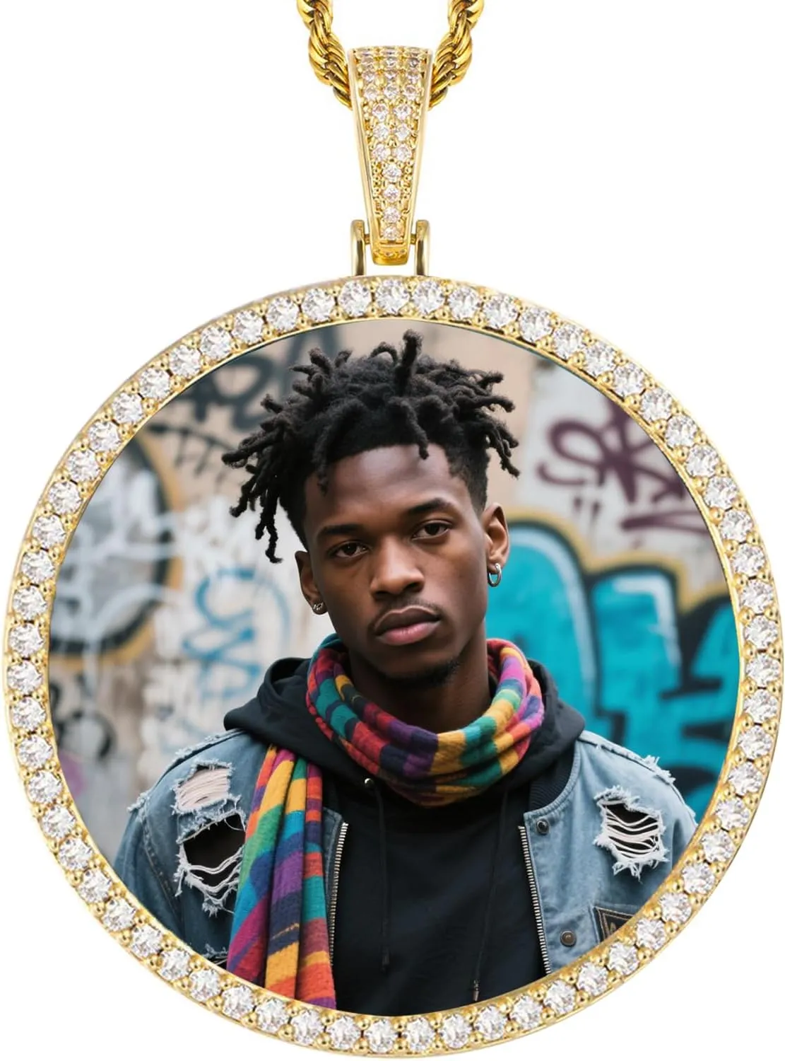 LATEEFAH Necklaces for Women, Custom Circle Chain with Photo, Personalized Pendant Necklace for Mom Hip Hop Jewelry for Men & Women, Mothers Day Gifts, Valentines Day Gifts, Anniversary