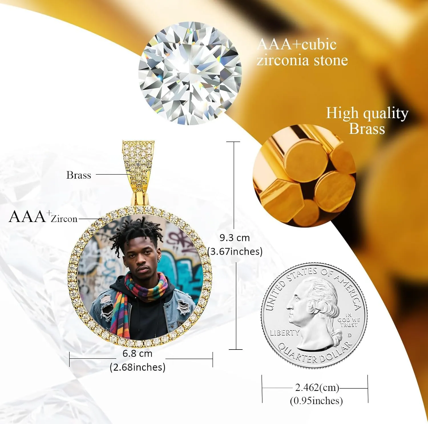 LATEEFAH Necklaces for Women, Custom Circle Chain with Photo, Personalized Pendant Necklace for Mom Hip Hop Jewelry for Men & Women, Mothers Day Gifts, Valentines Day Gifts, Anniversary