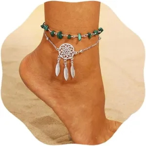Layered Anklets Bracelets Boho Turquoise Anklet Dream Catcher Anklet Bracelet Beach Jewelry for Women