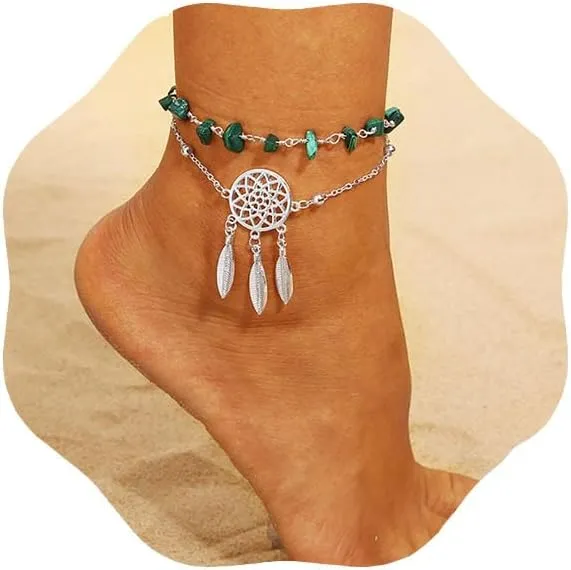 Layered Anklets Bracelets Boho Turquoise Anklet Dream Catcher Anklet Bracelet Beach Jewelry for Women