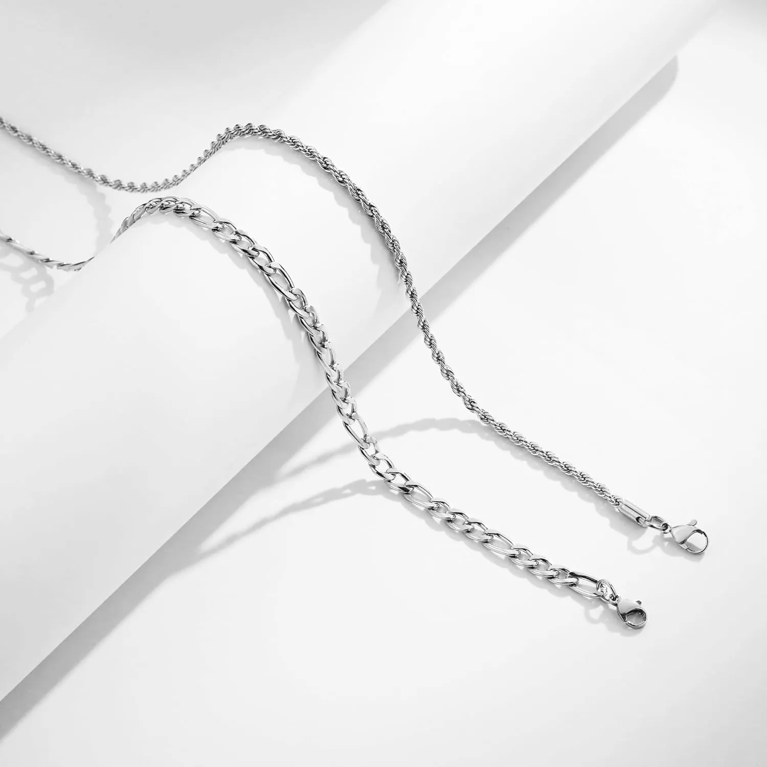 Layered Chain Necklaces for Men Stainless Steel Cuban Link/Figaro/Rope/Herringbone Chains Set 16 "- 24" Jewelry Gifts for Men