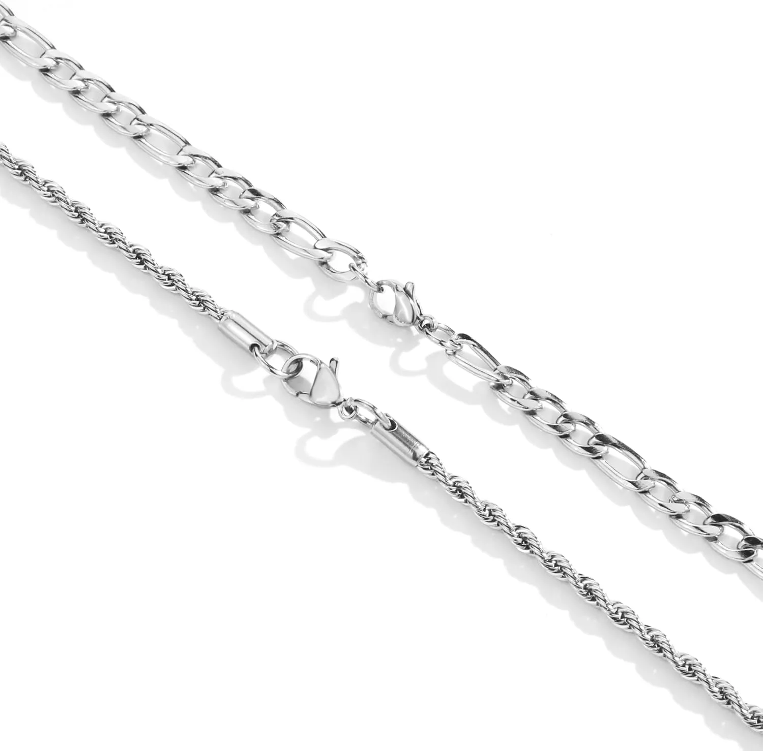 Layered Chain Necklaces for Men Stainless Steel Cuban Link/Figaro/Rope/Herringbone Chains Set 16 "- 24" Jewelry Gifts for Men