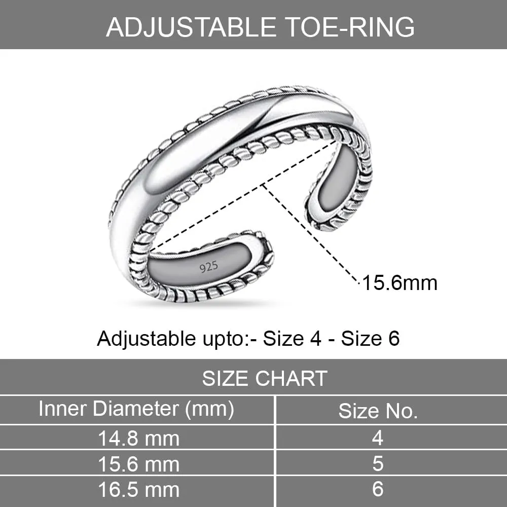 LeCalla 925 Sterling Silver Toe Ring for Women | Antique Simple Open Adjustable Toe-Ring | Minimalist Toe Rings for Gifting