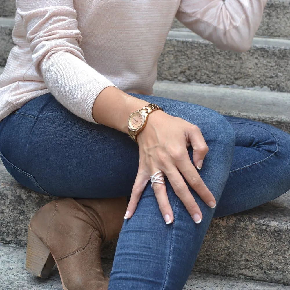 LEMON GRASS Rose Gold Double Criss Cross Ring CZ Pave Crossover Fashion Band Size 6 7 8 9