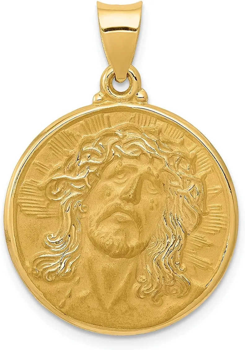 Lex & Lu 14k Yellow Gold Polished and Satin Face of Jesus Medal Pendant LAL89018