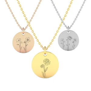 Life Prints Birth Flower Necklaces For Women, Personalized Gigi/Mimi/Nana Name Necklace Personalized, Birth Flower Necklace, 18K Gold-Plated, 16"/18"/20" Chains