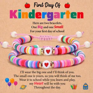 Lifecapido First Day of School Bracelet, First Day of School Gift for Kindergarten Preschool First Second Grade, Colorful Matching Heart Adjustable Bracelets for Mom and Daughter, Back to School Gifts