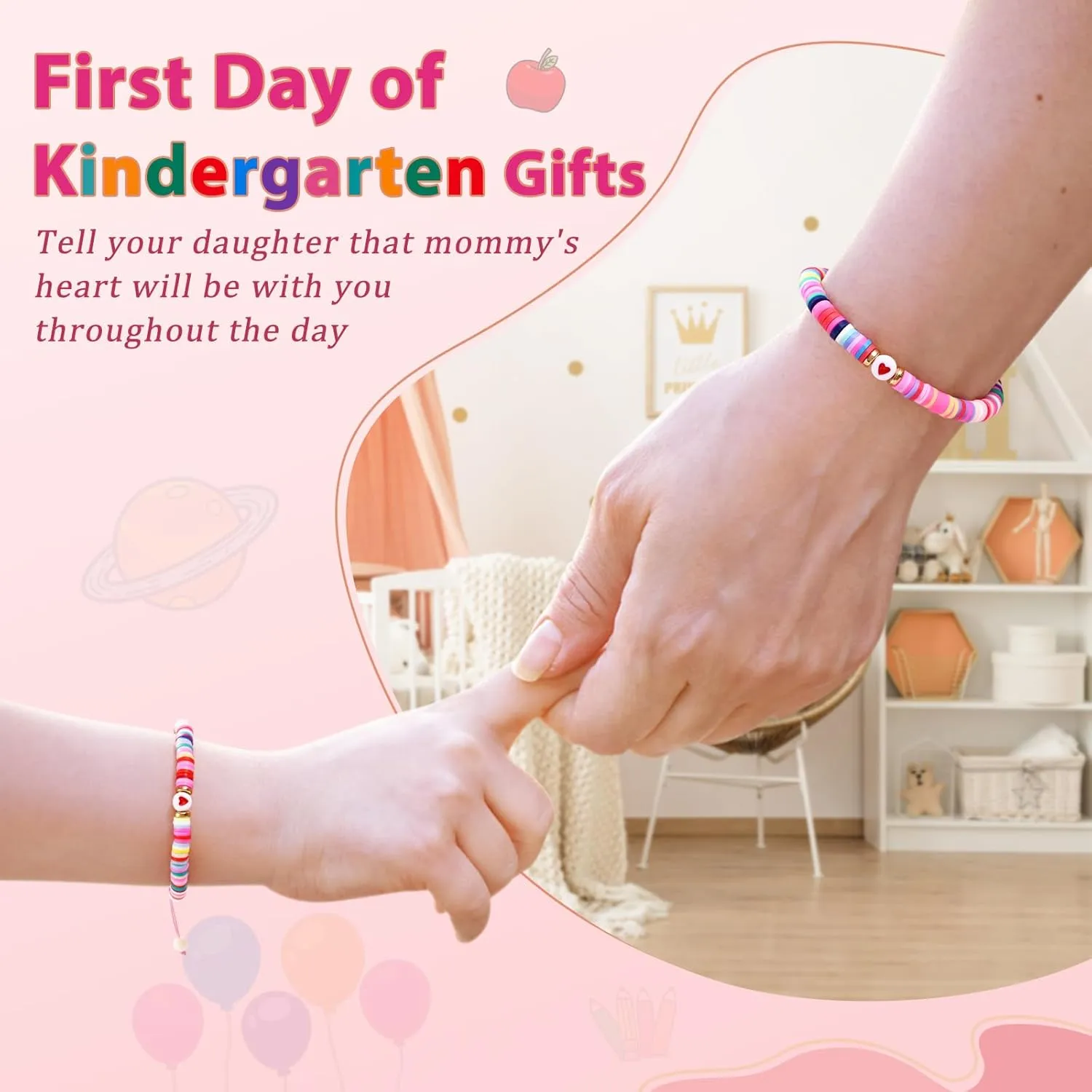 Lifecapido First Day of School Bracelet, First Day of School Gift for Kindergarten Preschool First Second Grade, Colorful Matching Heart Adjustable Bracelets for Mom and Daughter, Back to School Gifts