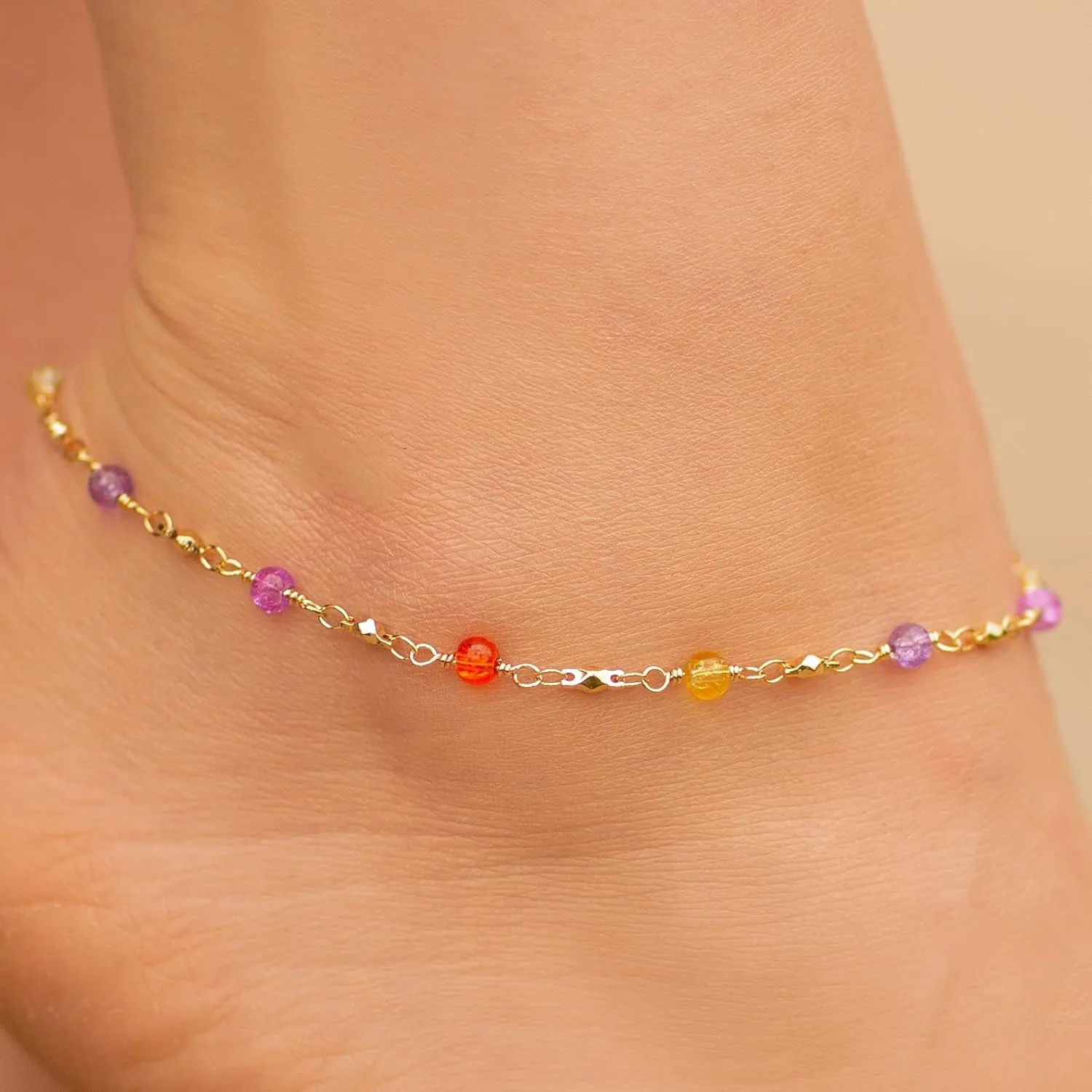 LIFETIME JEWELRY Womens Gold Anklet Colorful 24k Gold Plated Ankle Bracelet for men & women