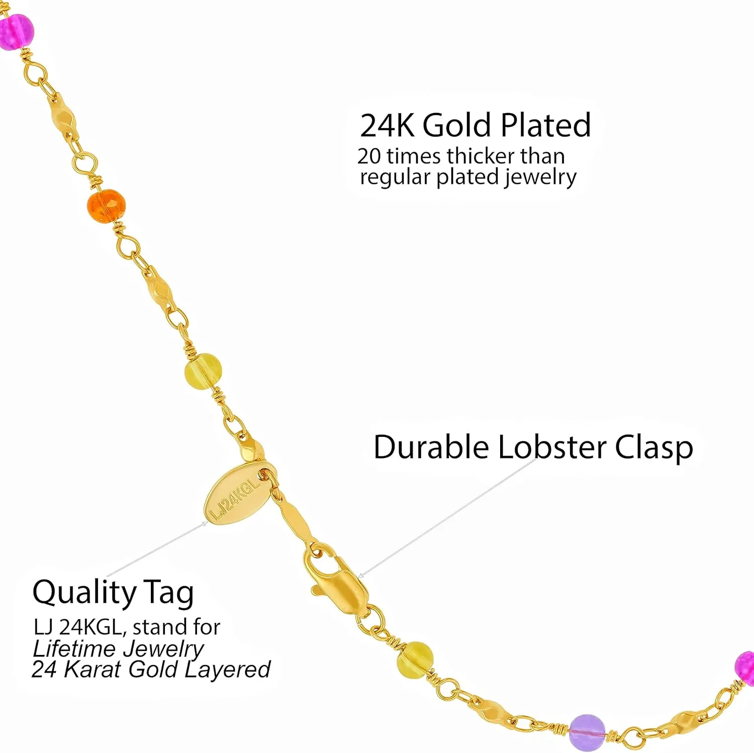 LIFETIME JEWELRY Womens Gold Anklet Colorful 24k Gold Plated Ankle Bracelet for men & women