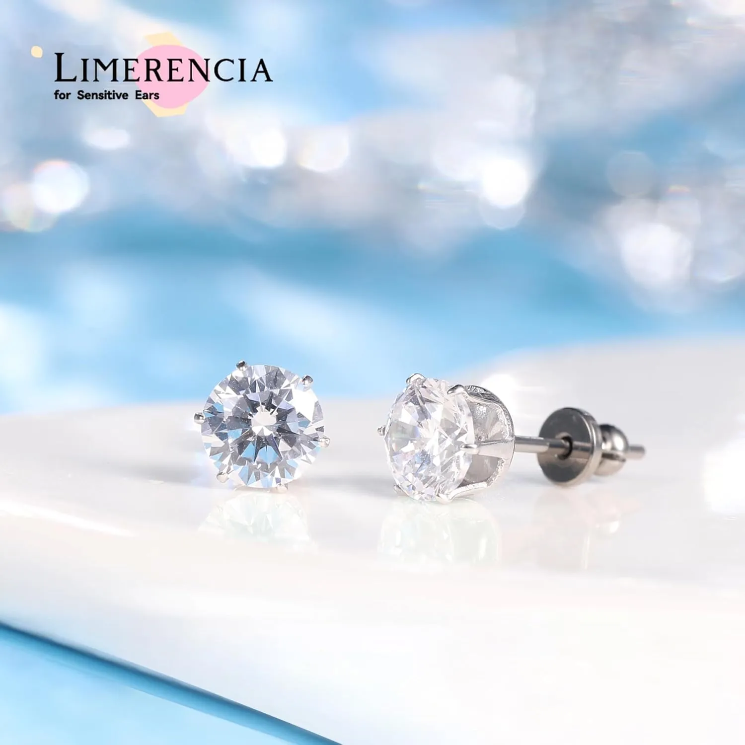 limerencia Pure Titanium CZ Stud Earrings Hypoallergenic F136 Implant Grade Earrings with 5A Simulated Diamonds Stud Earrings for Sensitive Ears